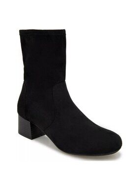 99$ Kenneth Cole Reaction Road Stretch Block Heel Zip Ankle Boots Size 9 Black